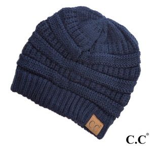 C.C Classic Cable Knit Beanie in Denim - NWT